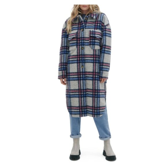 Noize Greta Plaid Felted Shirt Jacket In Heather Grey Check - Picture 1 of 9